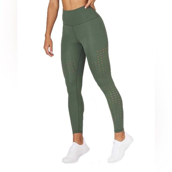 GLYDER Optical High Waisted Leggings Perforated Dots 7/8 Leggings Moss Green XS - Picture 5 of 9